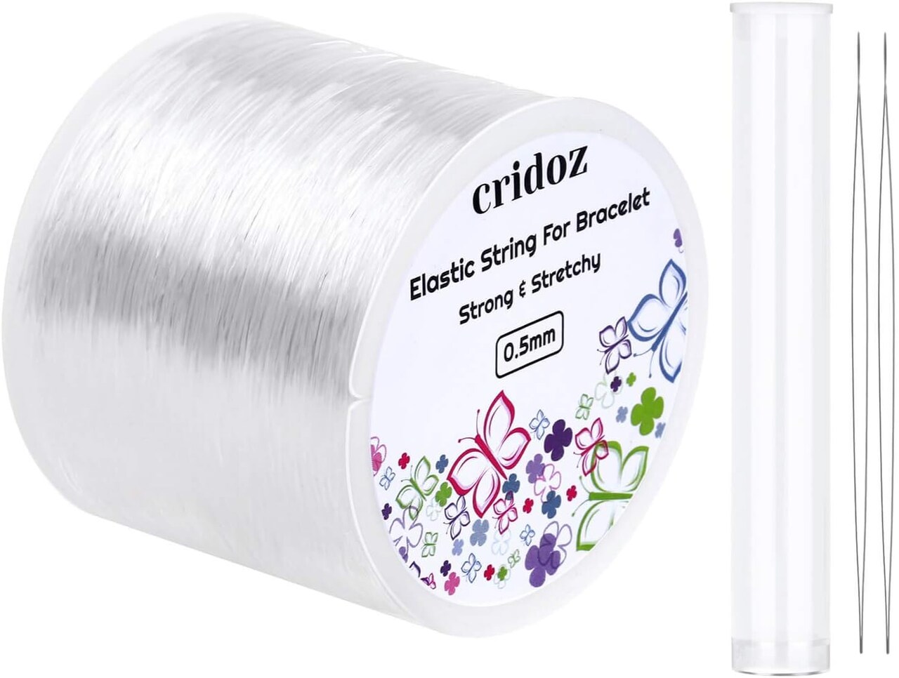 Stretchy String for Bracelets, 0.5mm Clear Elastic String Stretch Cord Bracelet String with 2 Pcs Beading Needles for Seed Beads, Pony Beads, Bracelets and Jewelry Making